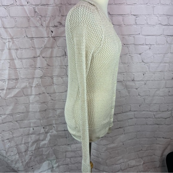 NWT LOFT outlet gold metallic Cream Women's Cardigan Sweater open knit sz M - Picture 3 of 8